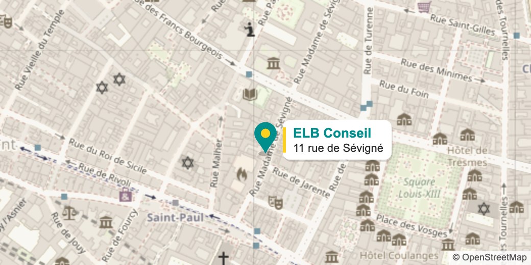 Plan d’accès : ELB Conseil, 11 rue de Sévigné, 75004 Paris
